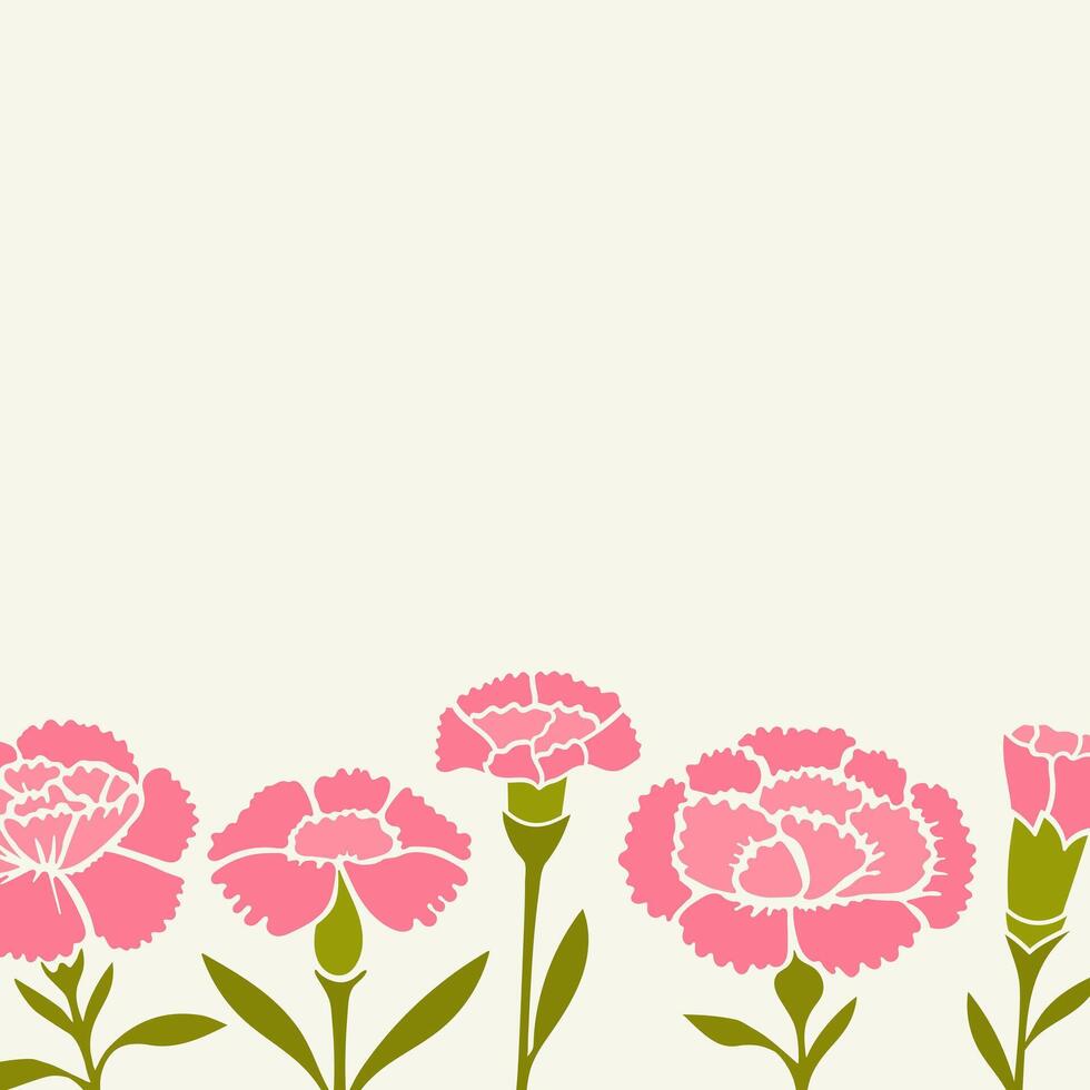Trendy greeting card with pink carnation flowers with copy space vector