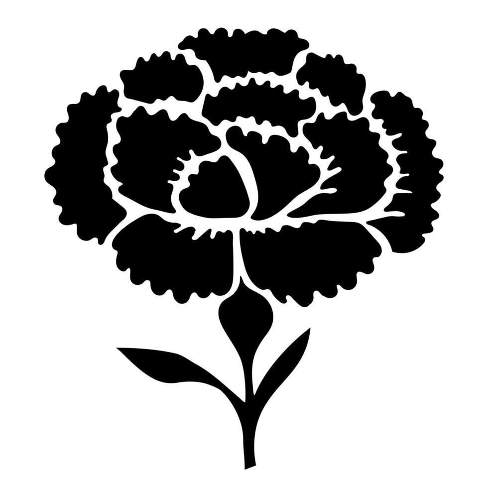 Carnation silhouette with leaves illustration isolated on white background vector