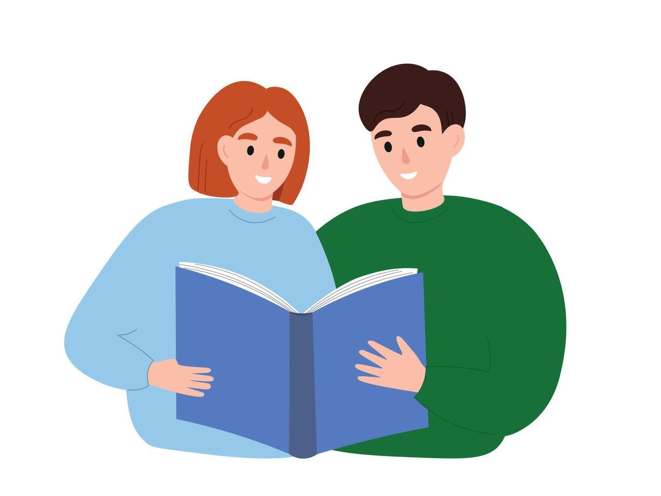 Children reading together. Schoolchildren holding a book. flat graphics. vector