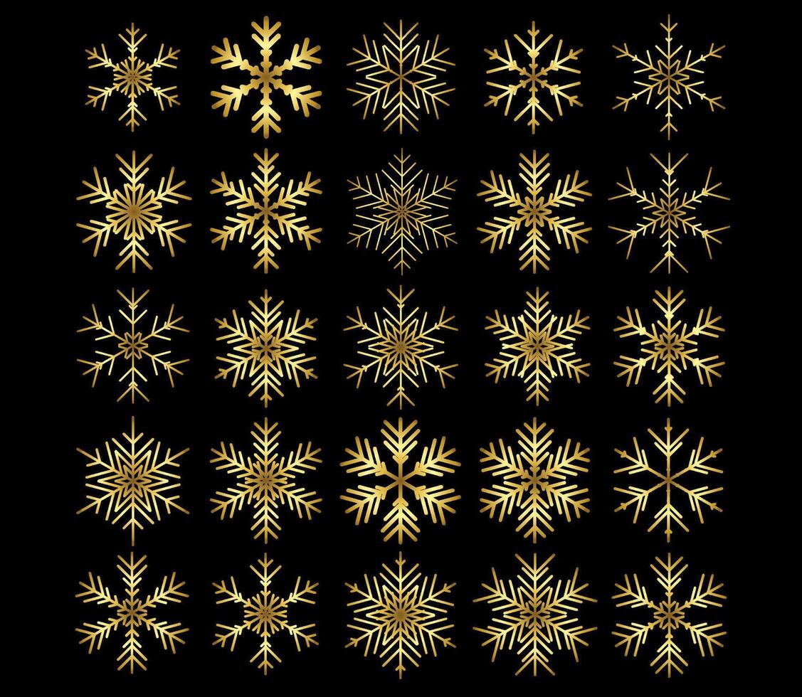 Gold snowflakes on black background vector