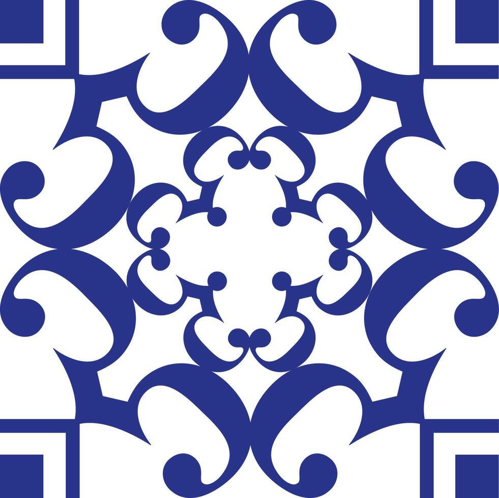 A blue and white tile with a design vector