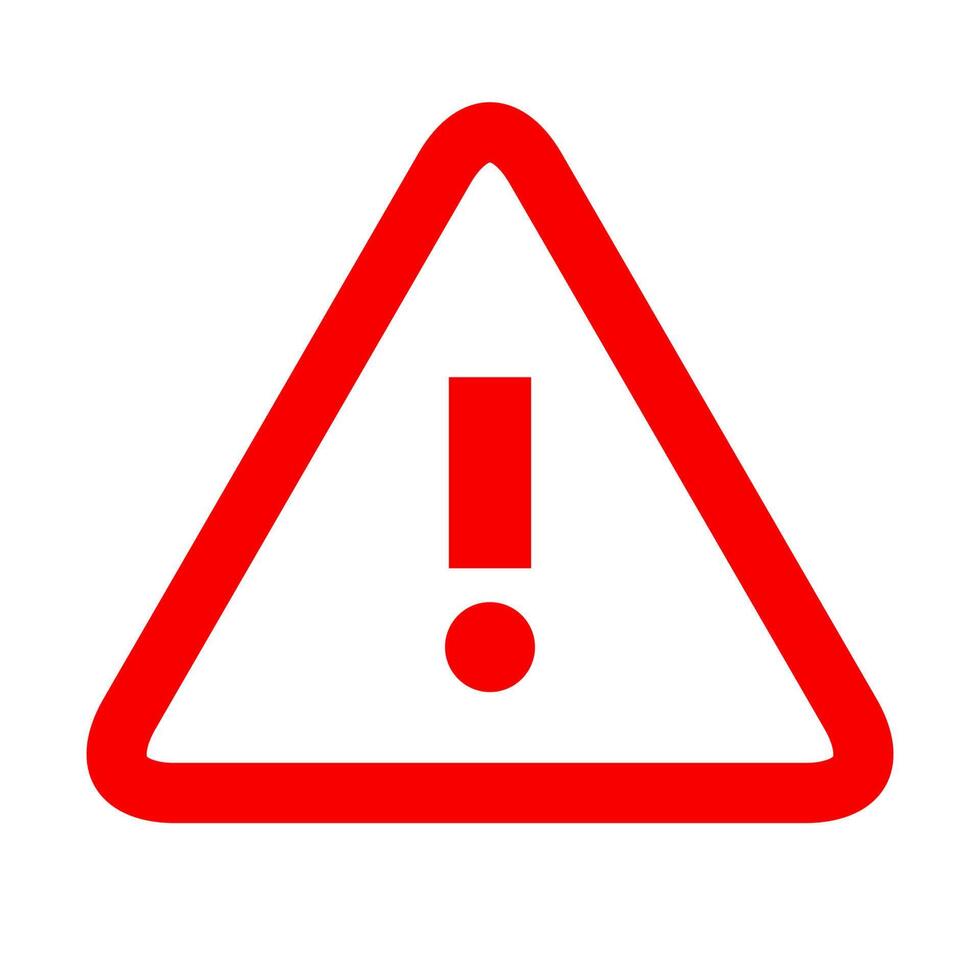 A red warning sign with an exclamation mark vector