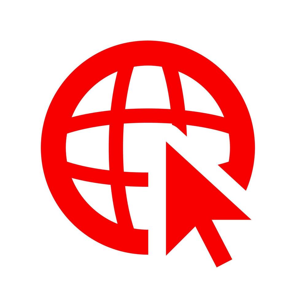 The red and white globe with an arrow pointing to it vector
