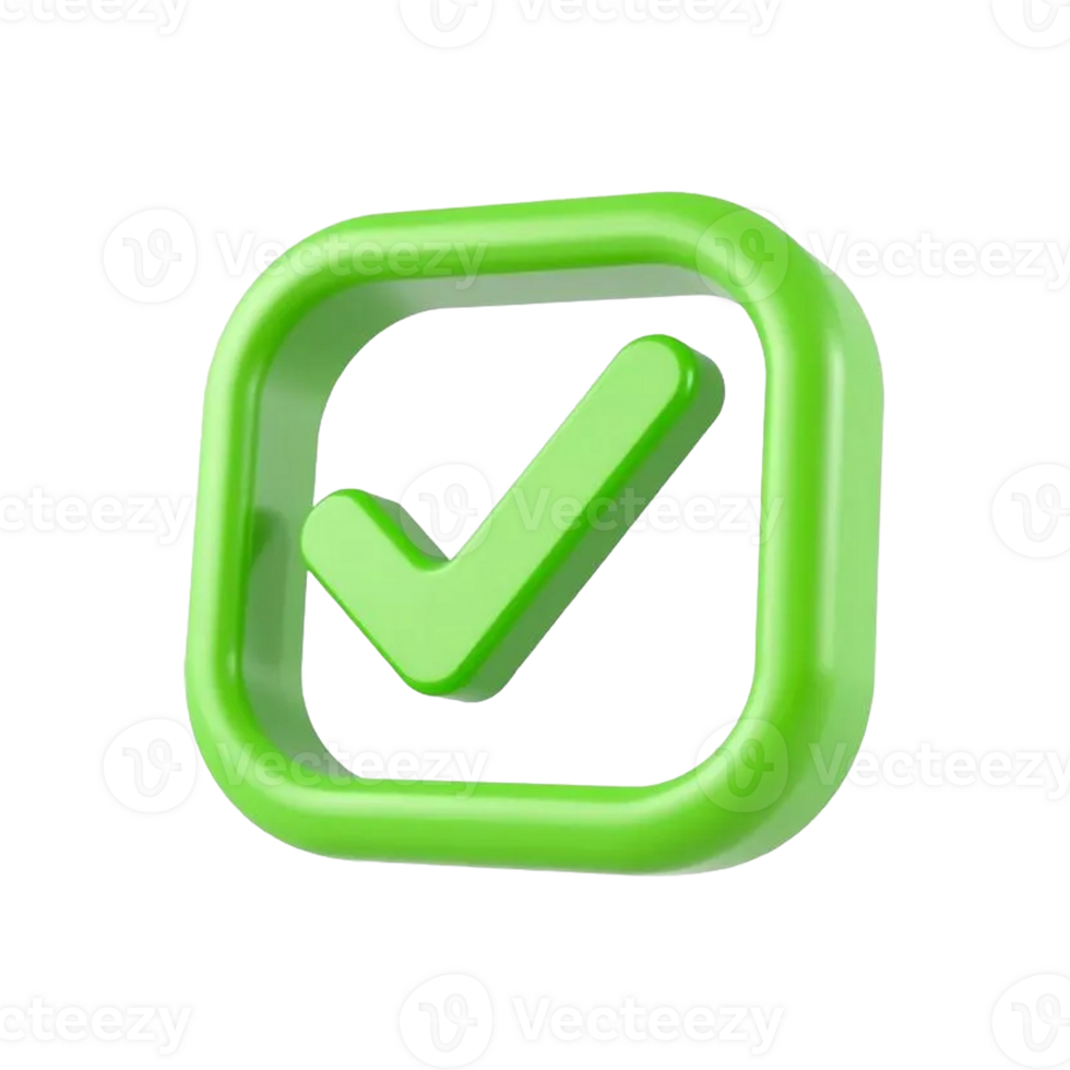 3D Green Check Mark Symbol Illustration png