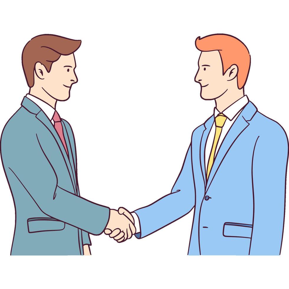 Business Handshake Illustration, Business people shaking hands, Agreement, trust, cooperation concept. Greeting gesture, handshake of businessmen, businesswomen. Flat graphic illustrations vector