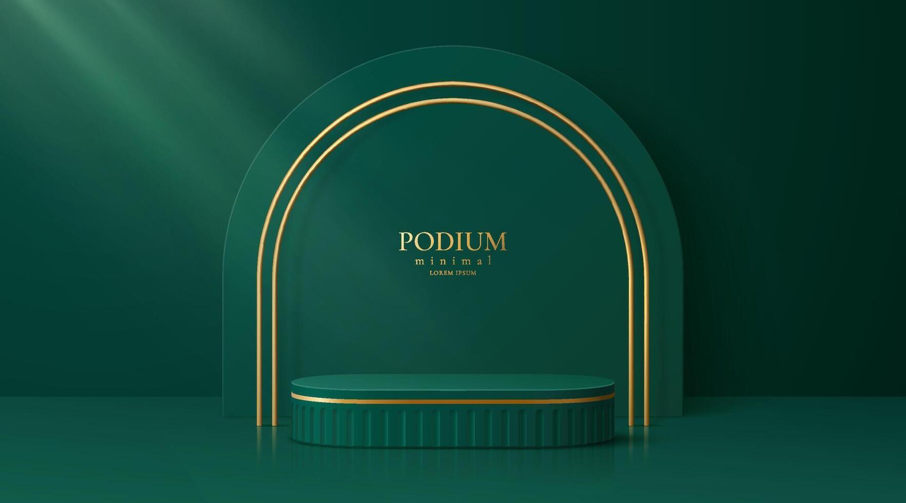 Green podium stand pedestal with golden frame vector