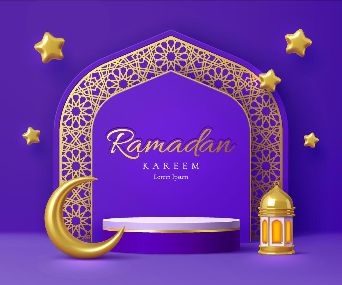 Ramadan Kareem podium stand, 3d greeting vector