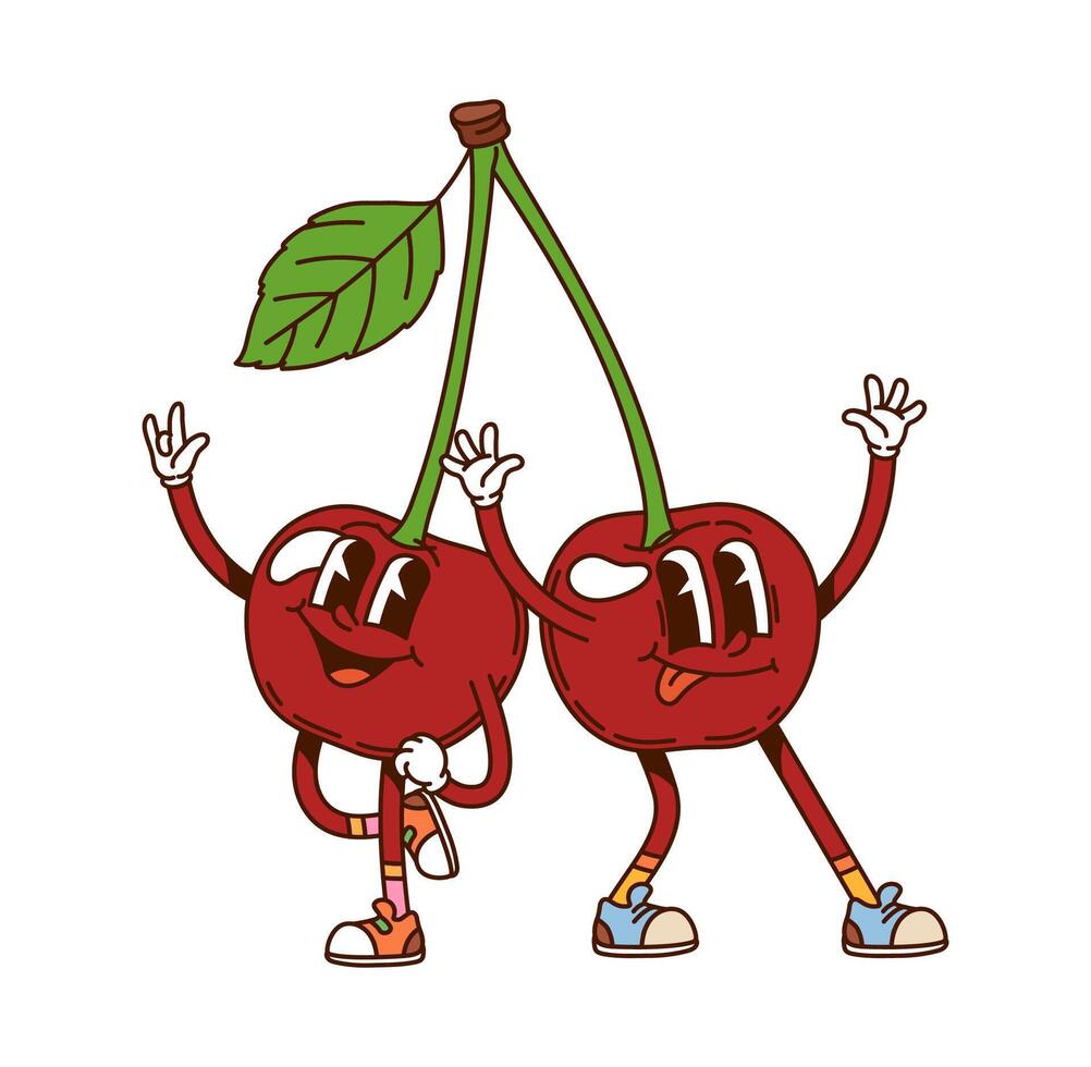 Groovy hippie cherry berry twins cartoon character vector
