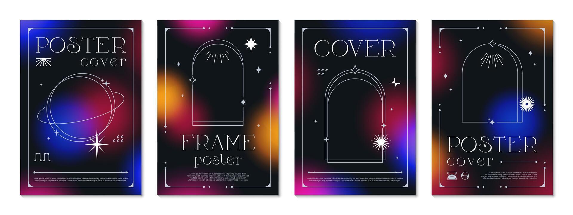 Y2K dark gradient background posters, planet stars vector