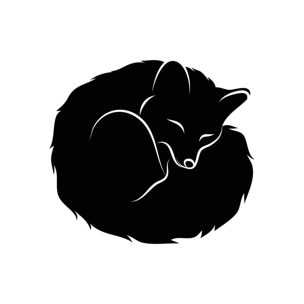 Sleeping Fox Silhouette Illustration, Curled Up vector
