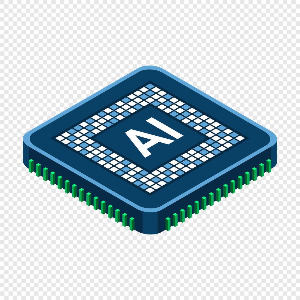 Isometric artificial intelligence chip concept. Artificial intelligence concept. Futuristic microchip processor. Isometric technology, vector