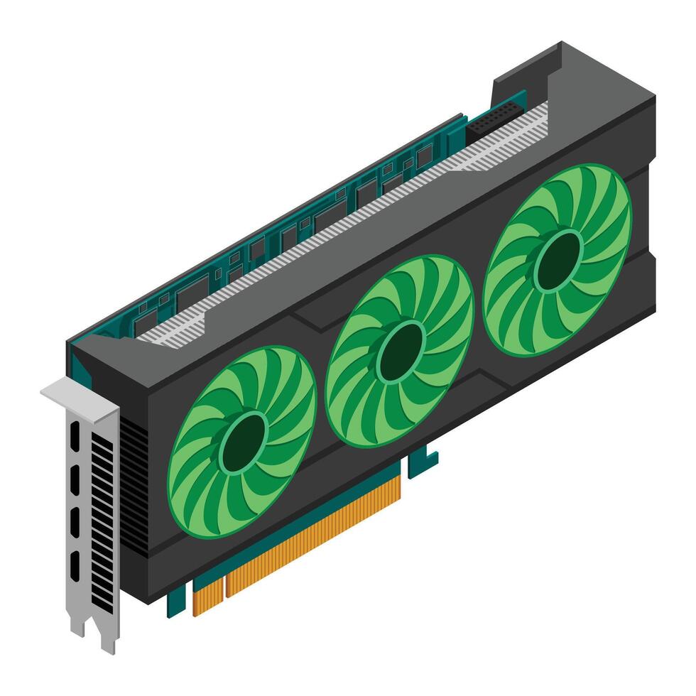 Isometric graphic card. card isometric. Computer hardware components. GPU graphic card illustration, vector
