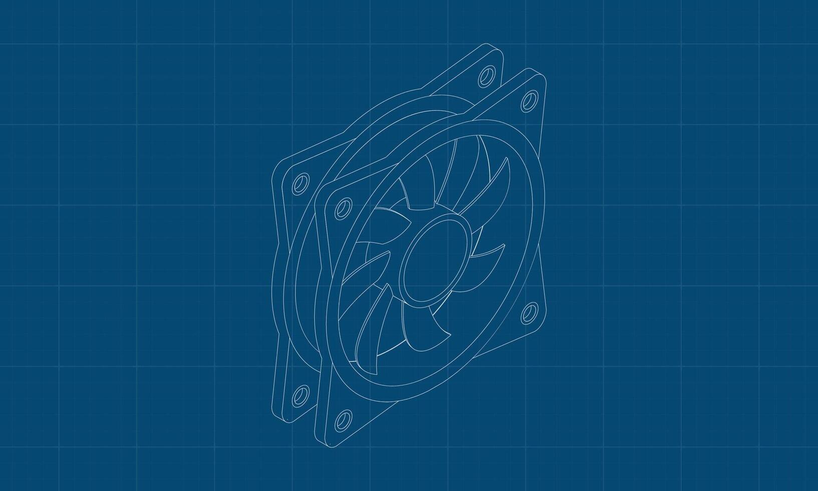 Isometric computer fan blueprint. Computer fan cooler. Isometric of PC case fan. Computer hardware components. illustration, vector