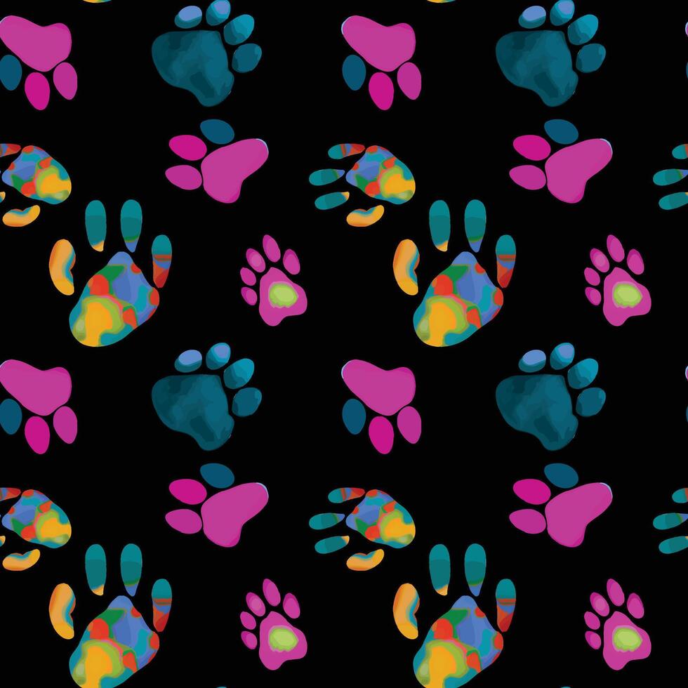 Watercolor paw in seamless pattern. vector
