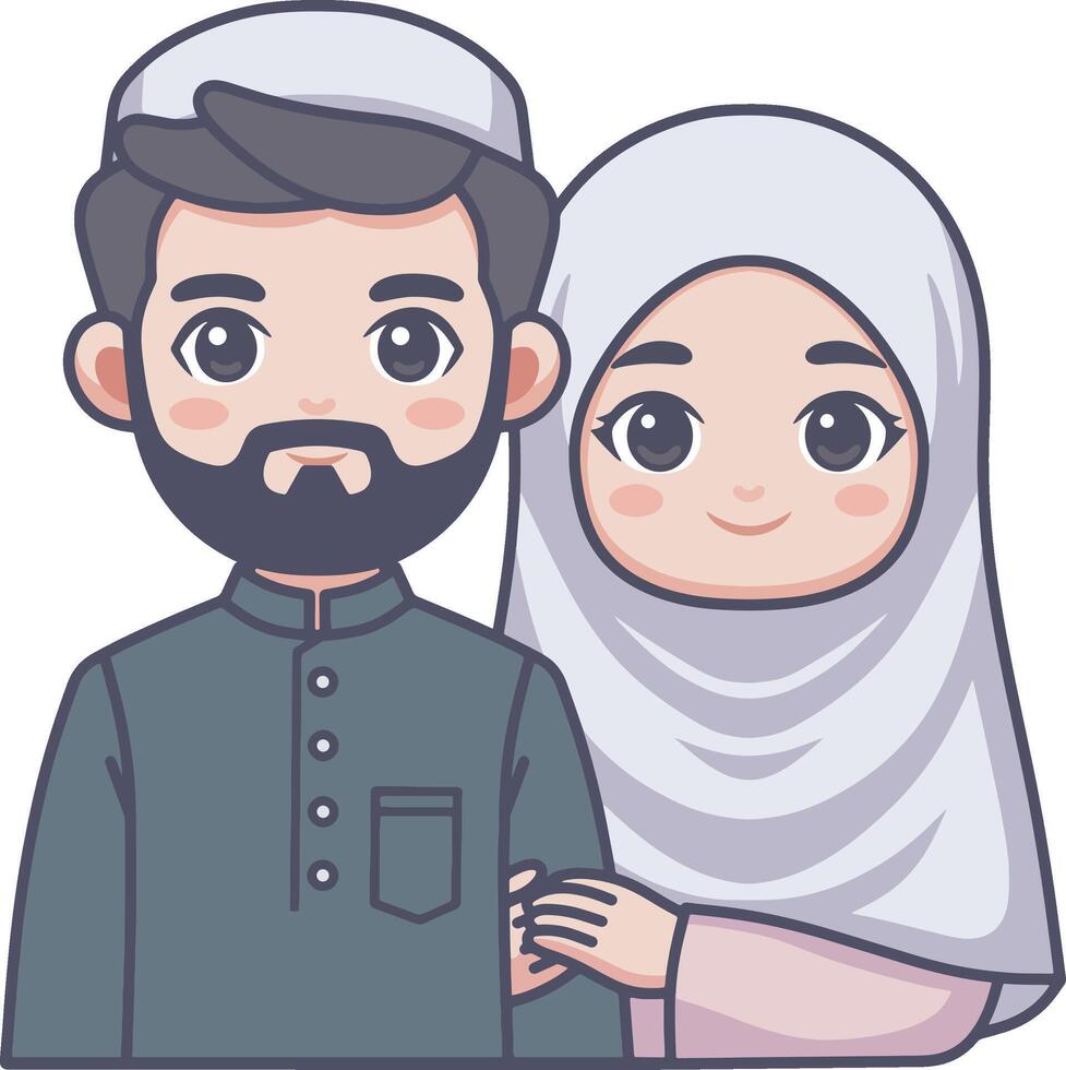 Cute muslim couple cartoon illustration vector
