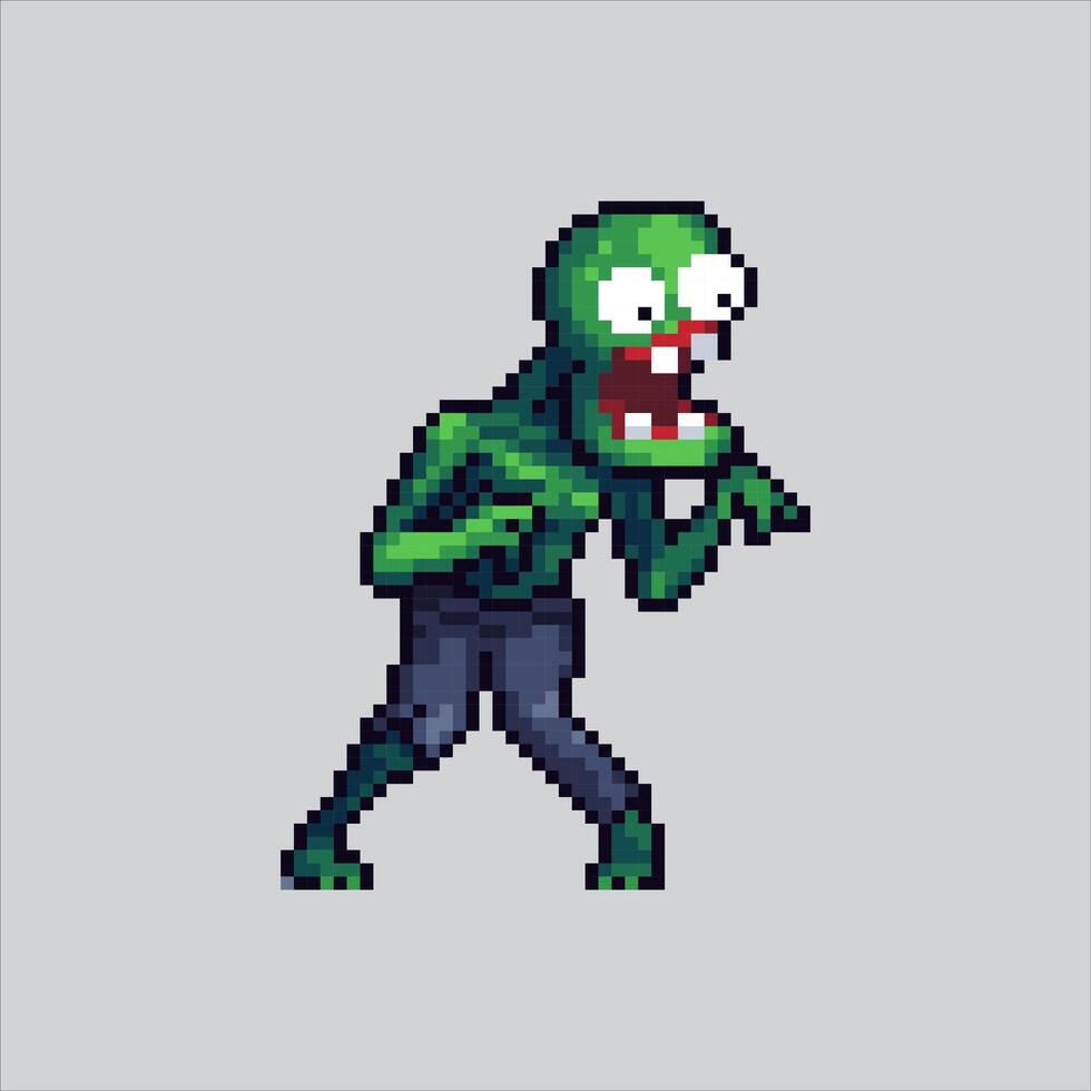 Creepy Scary Zombie Icon pixelated for the pixel art game and icon for website and game. old school retro. vector