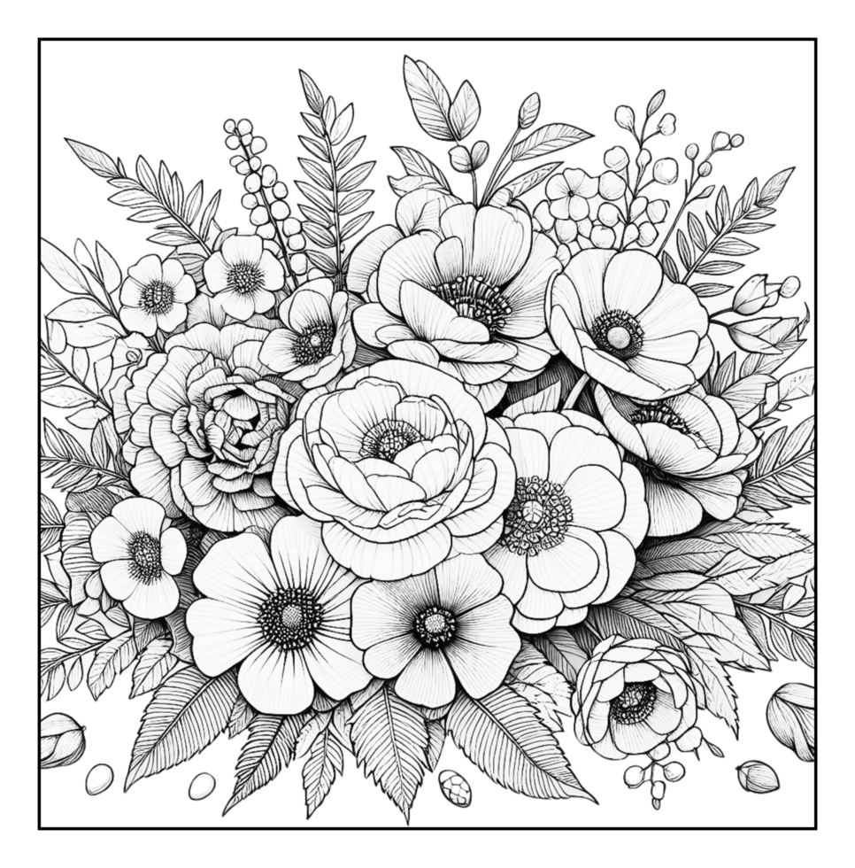 Bouquet flowers coloring page png