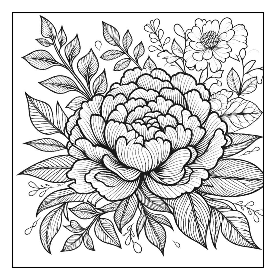 Black and White flowers coloring page png