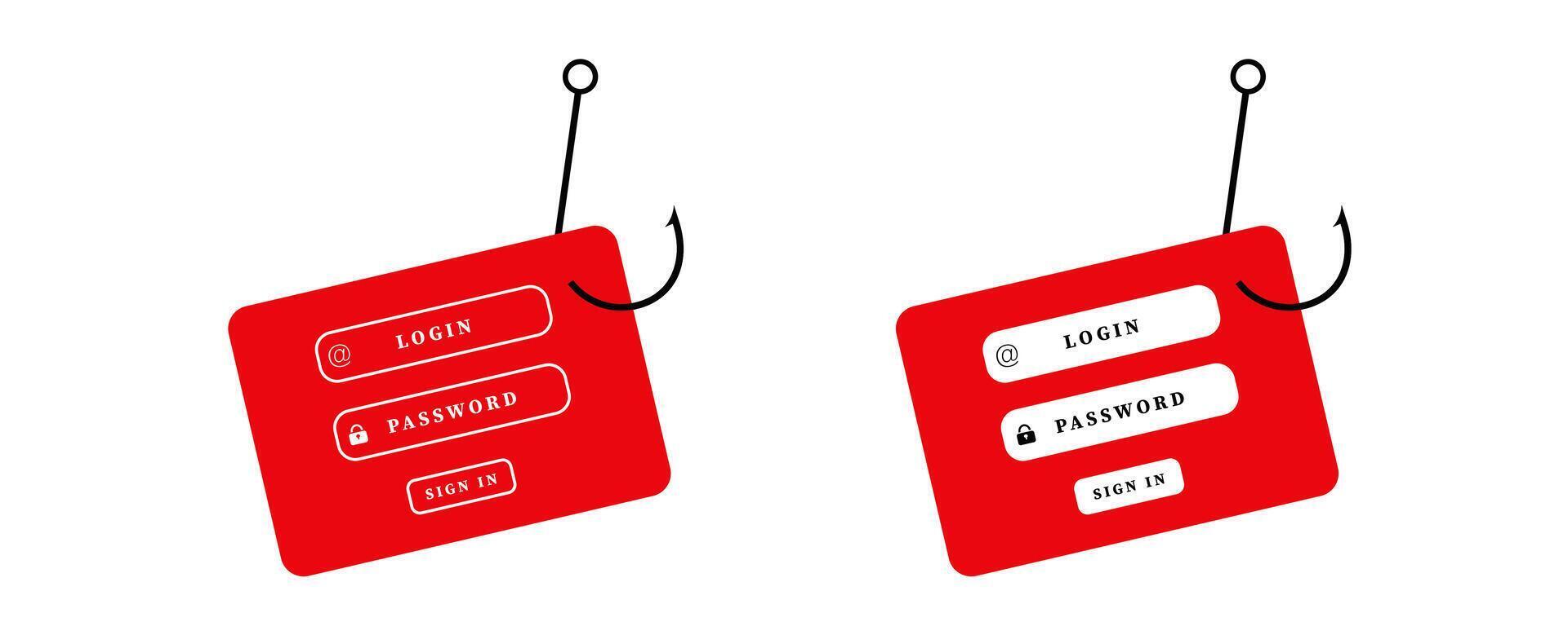Phishing concept with hooked login interface highlighting cybersecurity threats vector