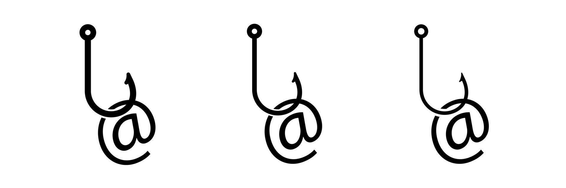 Conceptual illustration of phishing scam with hooks and at symbol icons vector