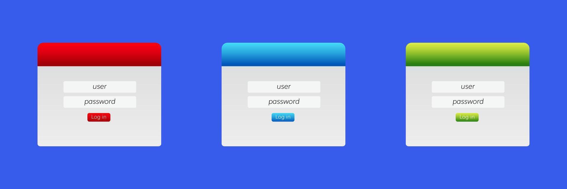 User interface design for login screens featuring diverse color schemes and simple layouts vector