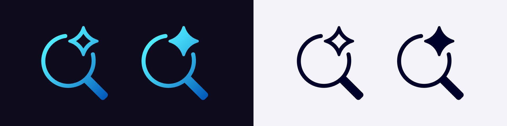 Ai magnifying glass icon with star element in two color versions highlighting tech themes vector