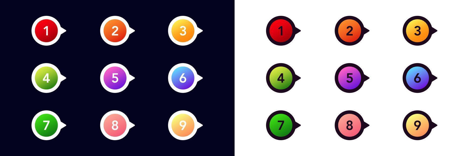 Colorful numbered icons for bullet points in lists and step-by-step instructions vector