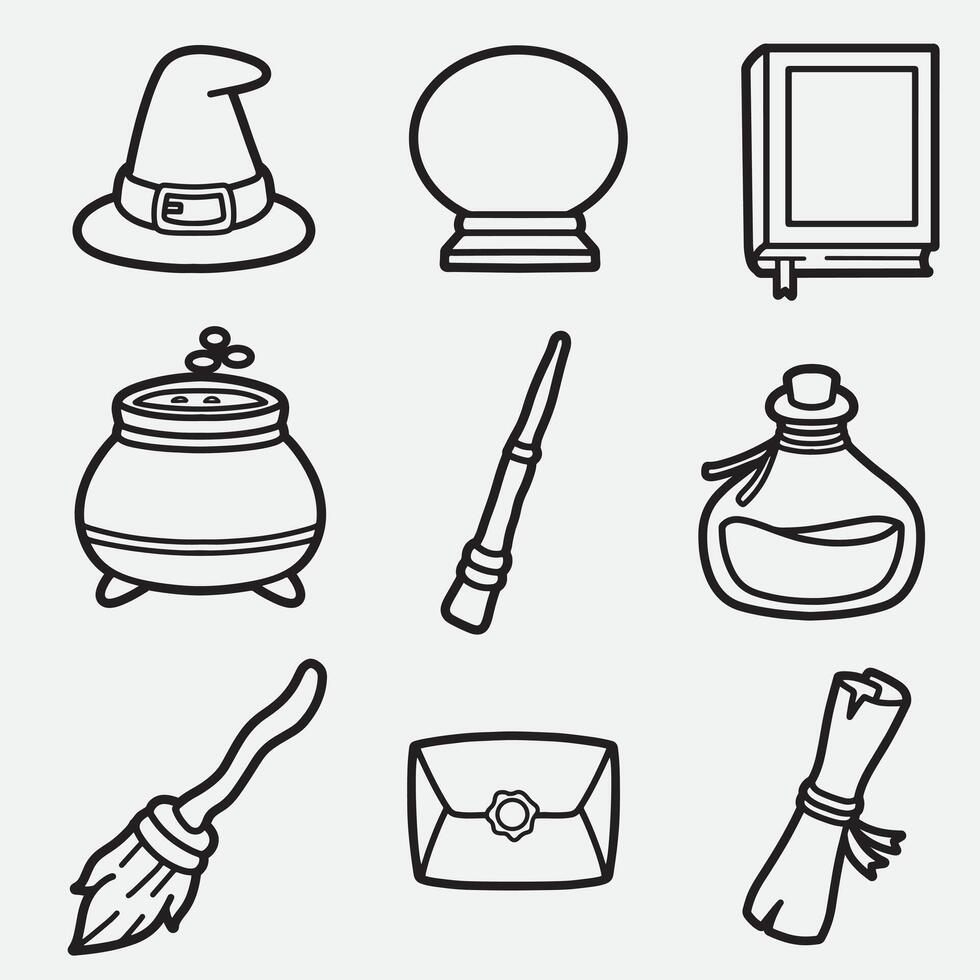 set of wizard with outline style good for logo, symbol, icon, coloring page, coloring book, etc vector