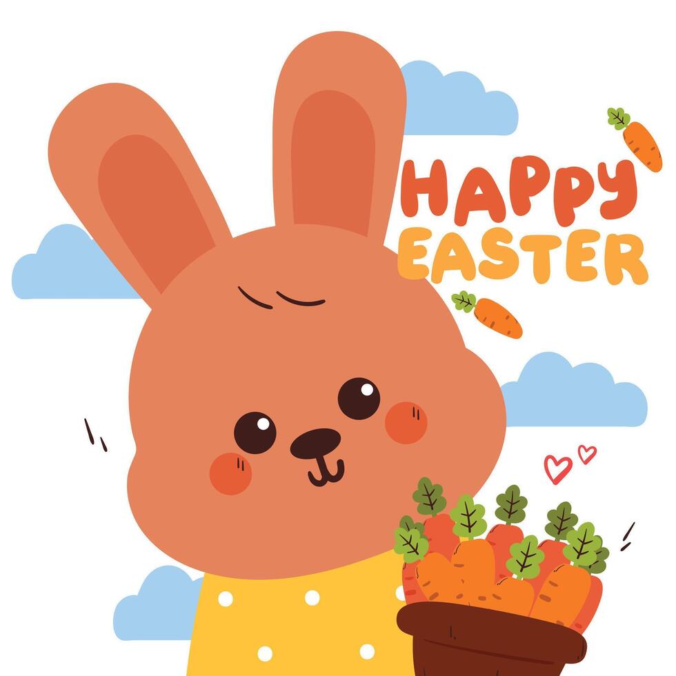 cute easter card design with bunny and carrot basket. easter drawing theme for card, wallpaper, background vector