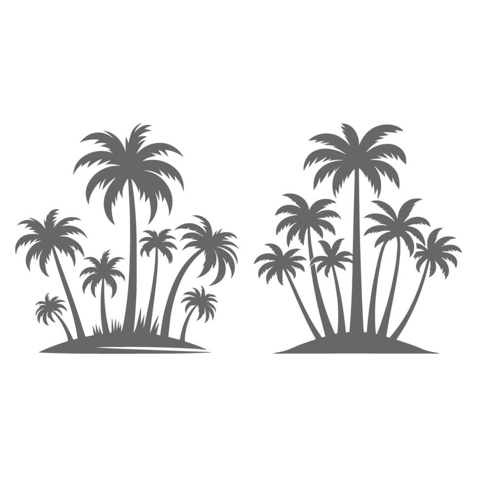 Set of Palm Tree Silhouettes on a Tropical Island vector