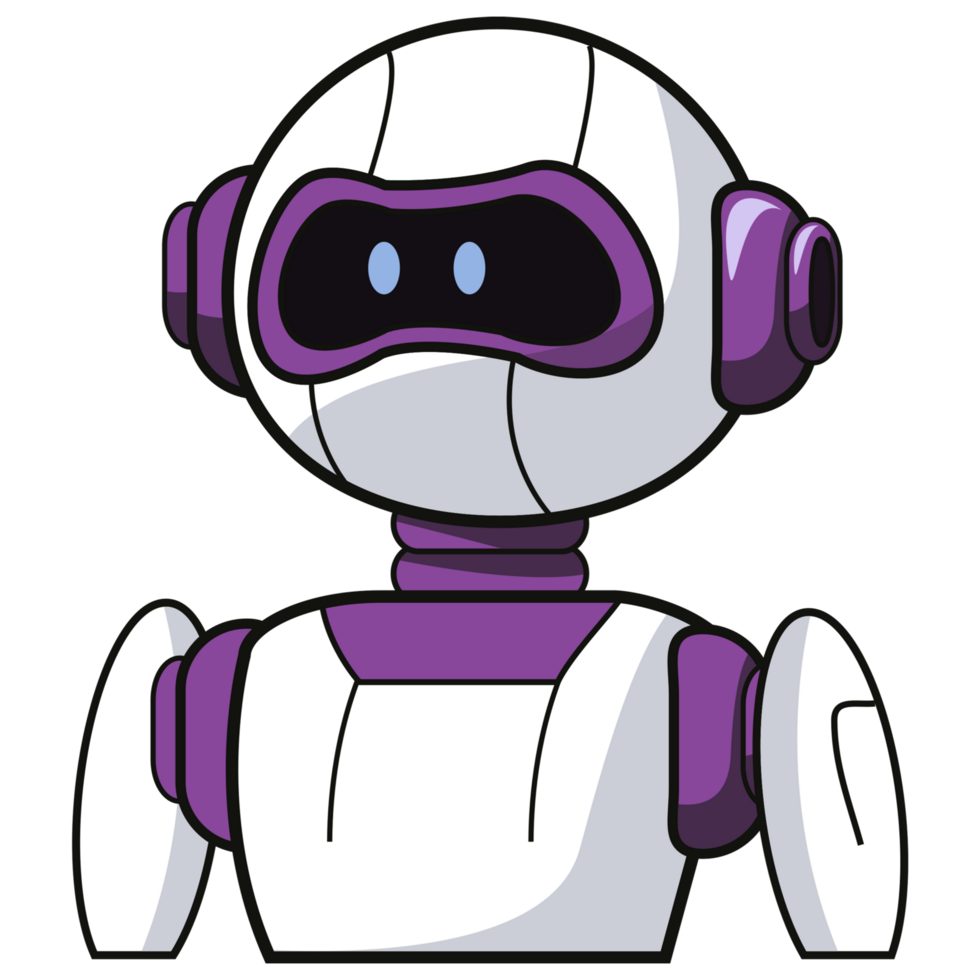 A cartoon robot with purple and white skin png