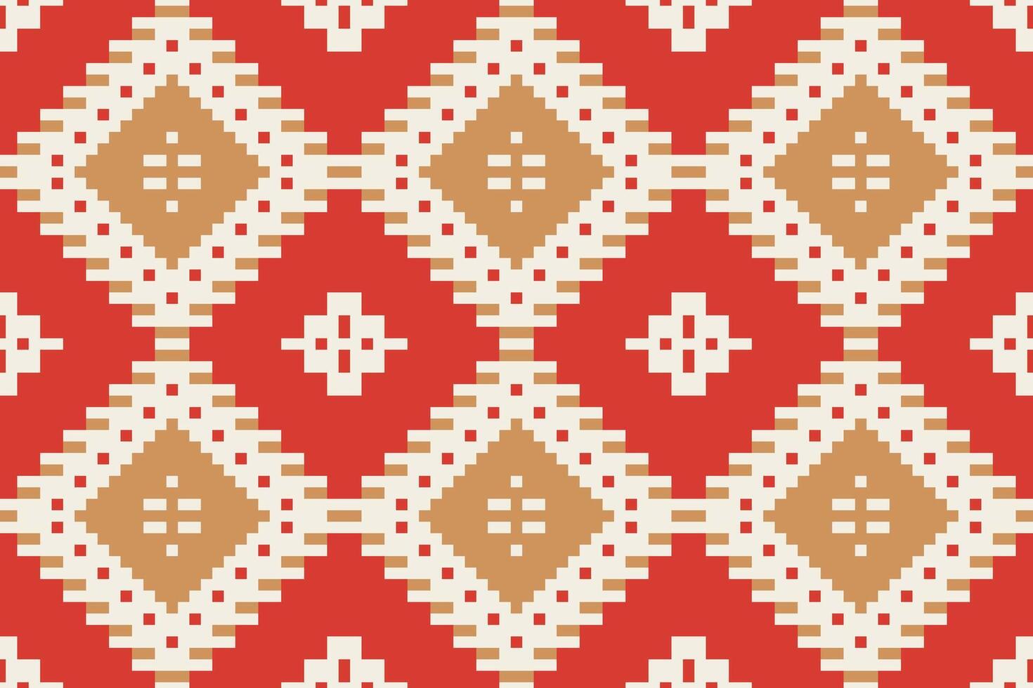 Pixel Ethnic Ethnic Seamless Patternfolk Embroidery, Aztec Geometric Ornament Print. Design for Carpet, Wallpaper, Clothing, Wrapping, Fabric vector