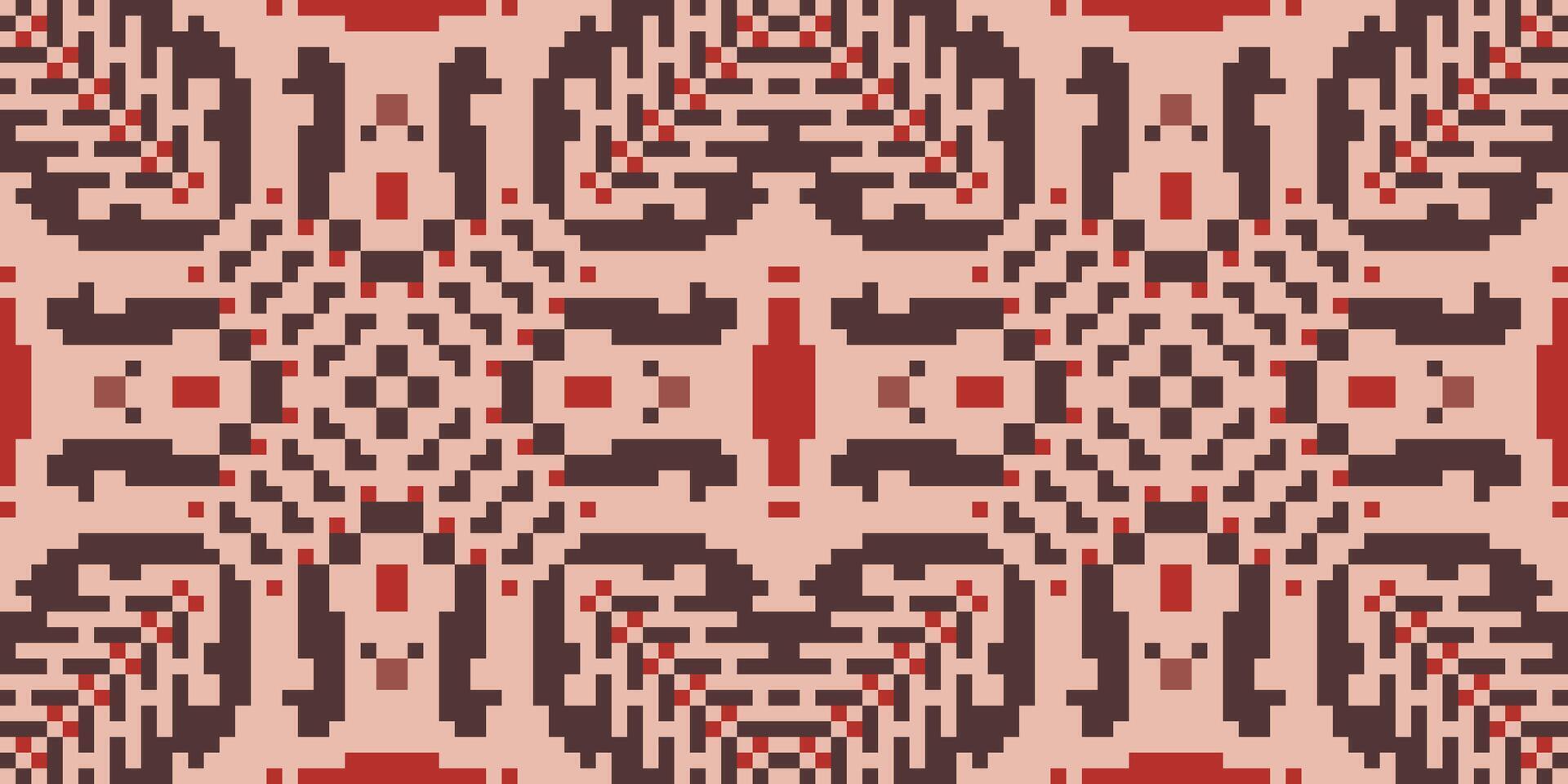 Pixel Geometric Ethnic Ikat Patternfolk Embroidery, Aztec Geometric Ornament Print. Design for Carpet, Wallpaper, Clothing, Wrapping, Fabric vector