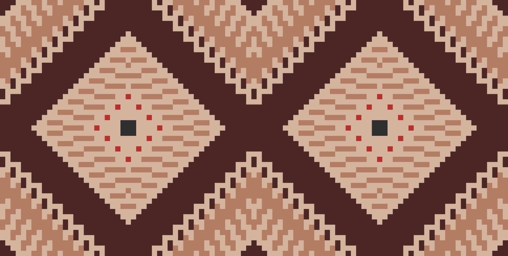 Pixel Art Arabic Geometric Patternfolk Embroidery, Aztec Geometric Ornament Print. Design for Carpet, Wallpaper, Clothing, Wrapping, Fabric vector