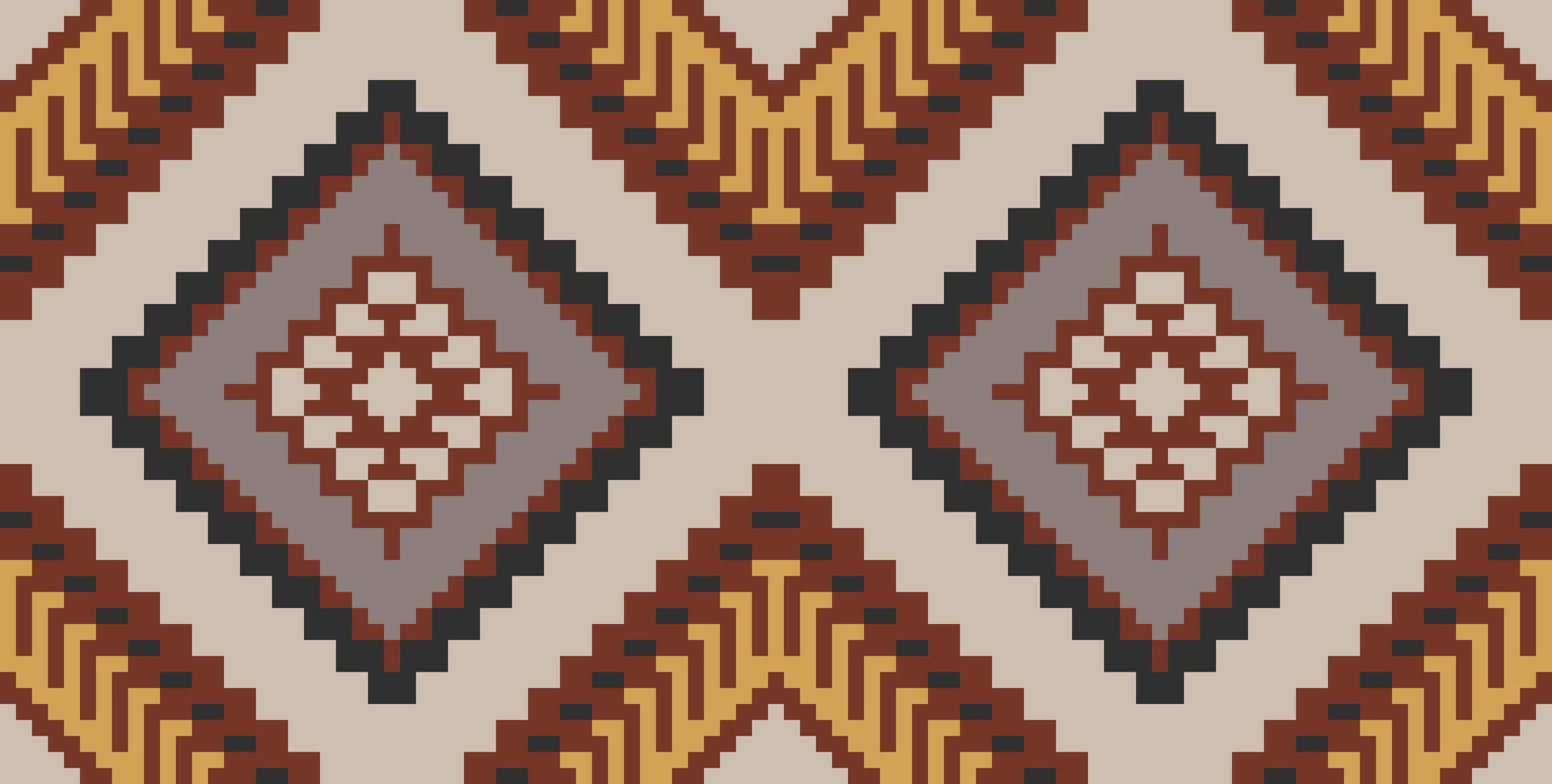 Ethnic Fabric Pixel Traditional Blouse Patternfolk Embroidery, Aztec Geometric Ornament Print. Design for Carpet, Wallpaper, Clothing, Wrapping, Fabric vector
