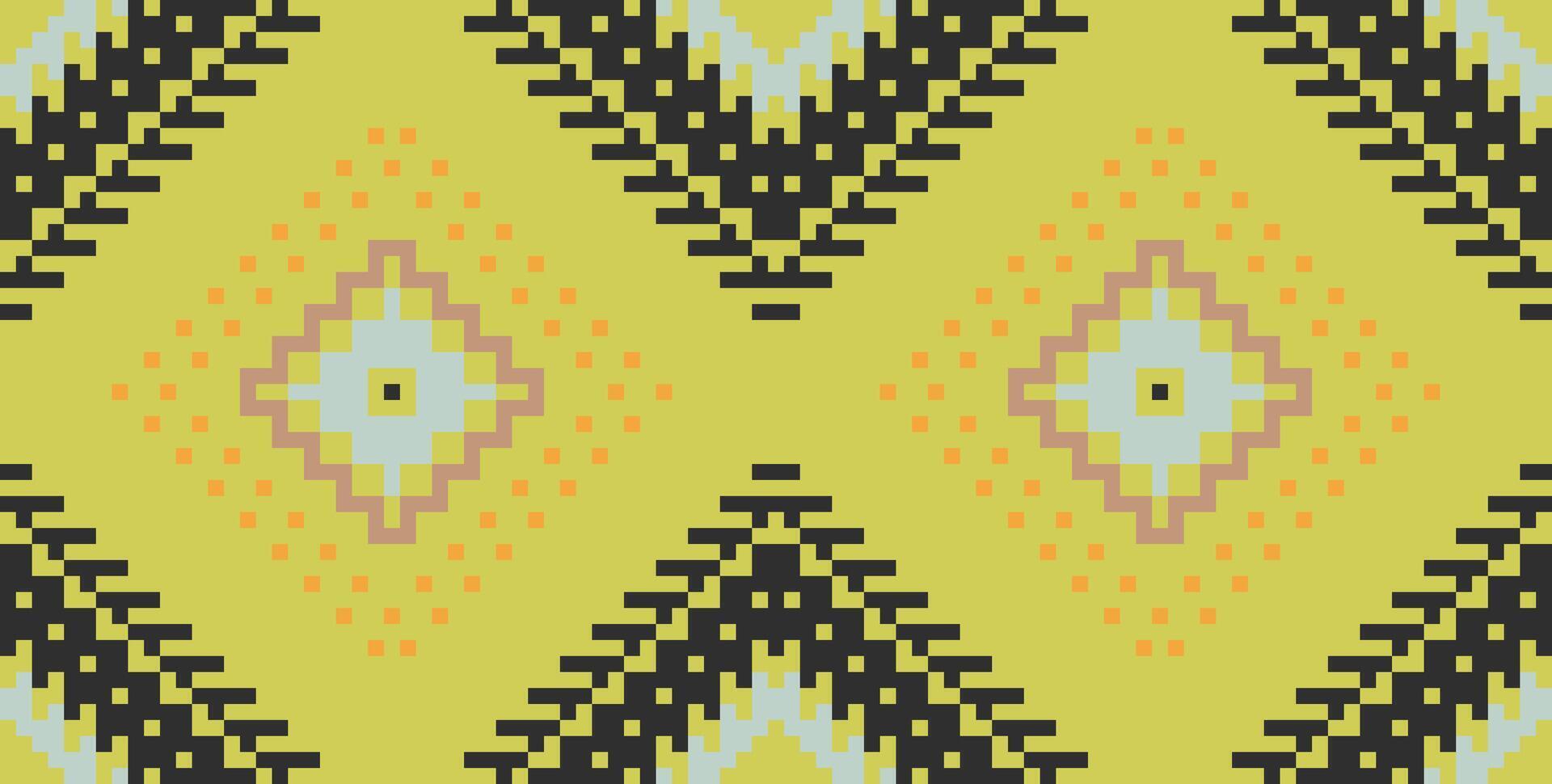 Motifs Ikatee Patternfolk Embroidery, Aztec Geometric Ornament Print. Design for Carpet, Wallpaper, Clothing, Wrapping, Fabric vector