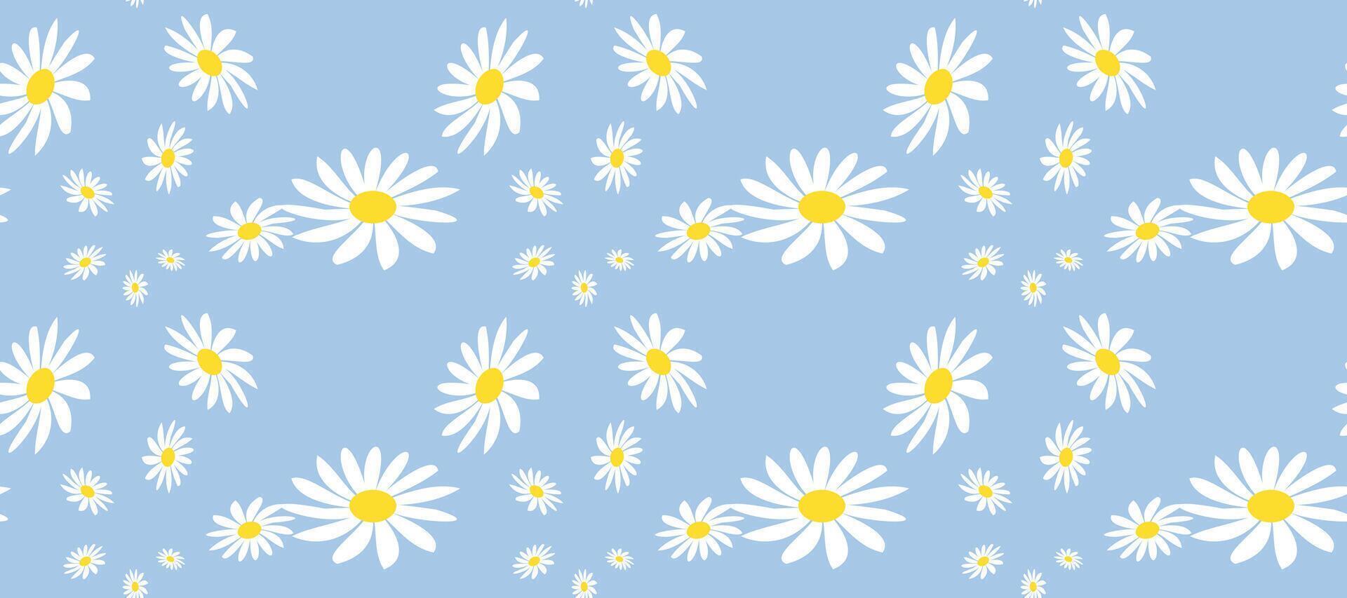 Retro Seamless Pattern With Daisy Flower on Color Backgrounds . Cute Floral Print. vector