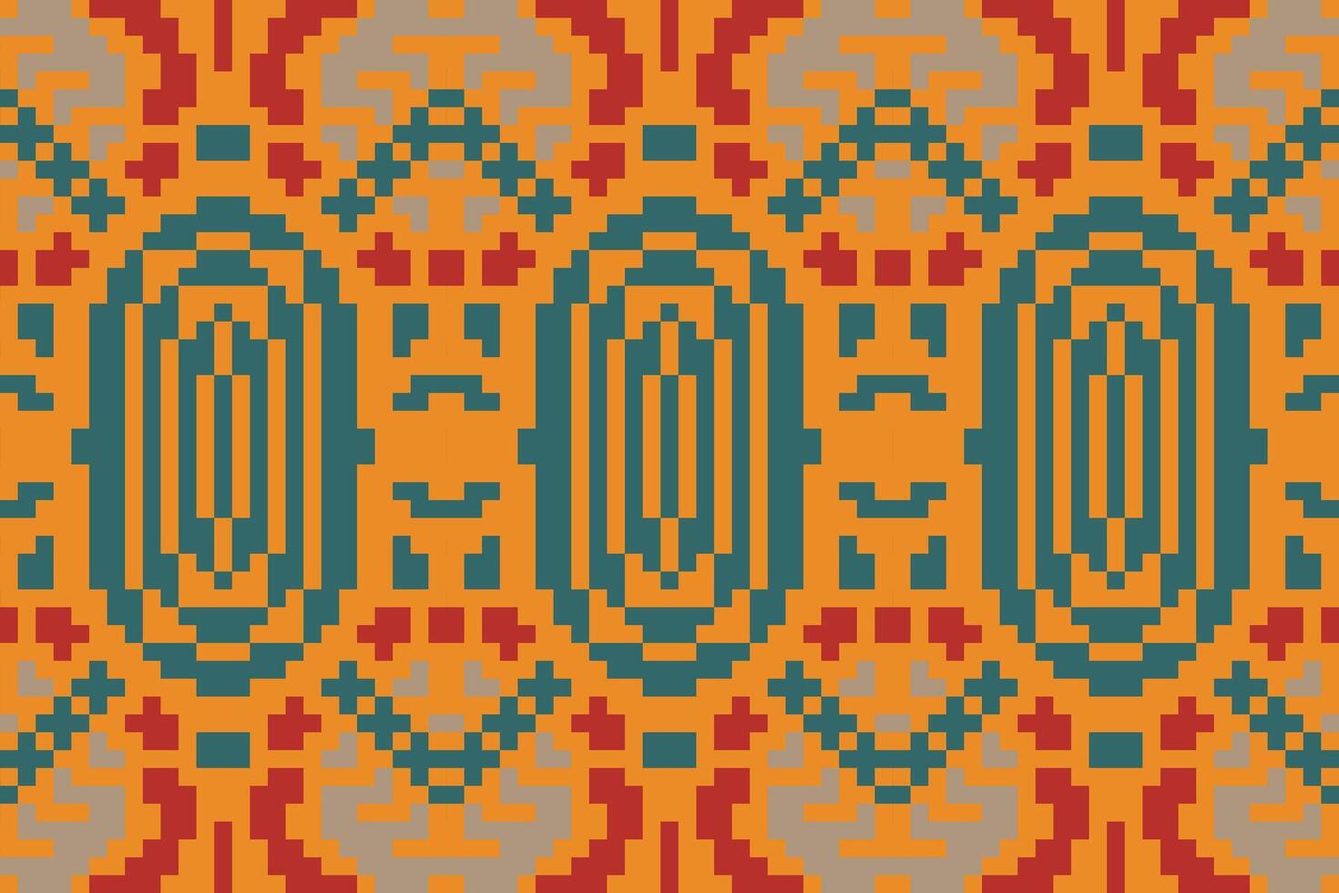 Cross Stitch Geometrical Patternfolk Embroidery, Aztec Geometric Ornament Print. Design for Carpet, Wallpaper, Clothing, Wrapping, Fabric vector