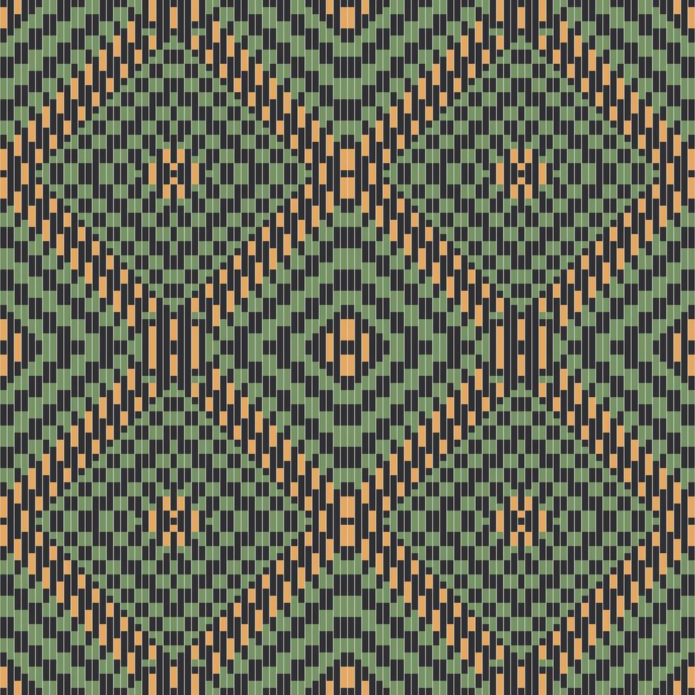 Pixel Ikat Seamless Patternfolk Embroidery, Aztec Geometric Ornament Print. Design for Carpet, Wallpaper, Clothing, Wrapping, Fabric vector