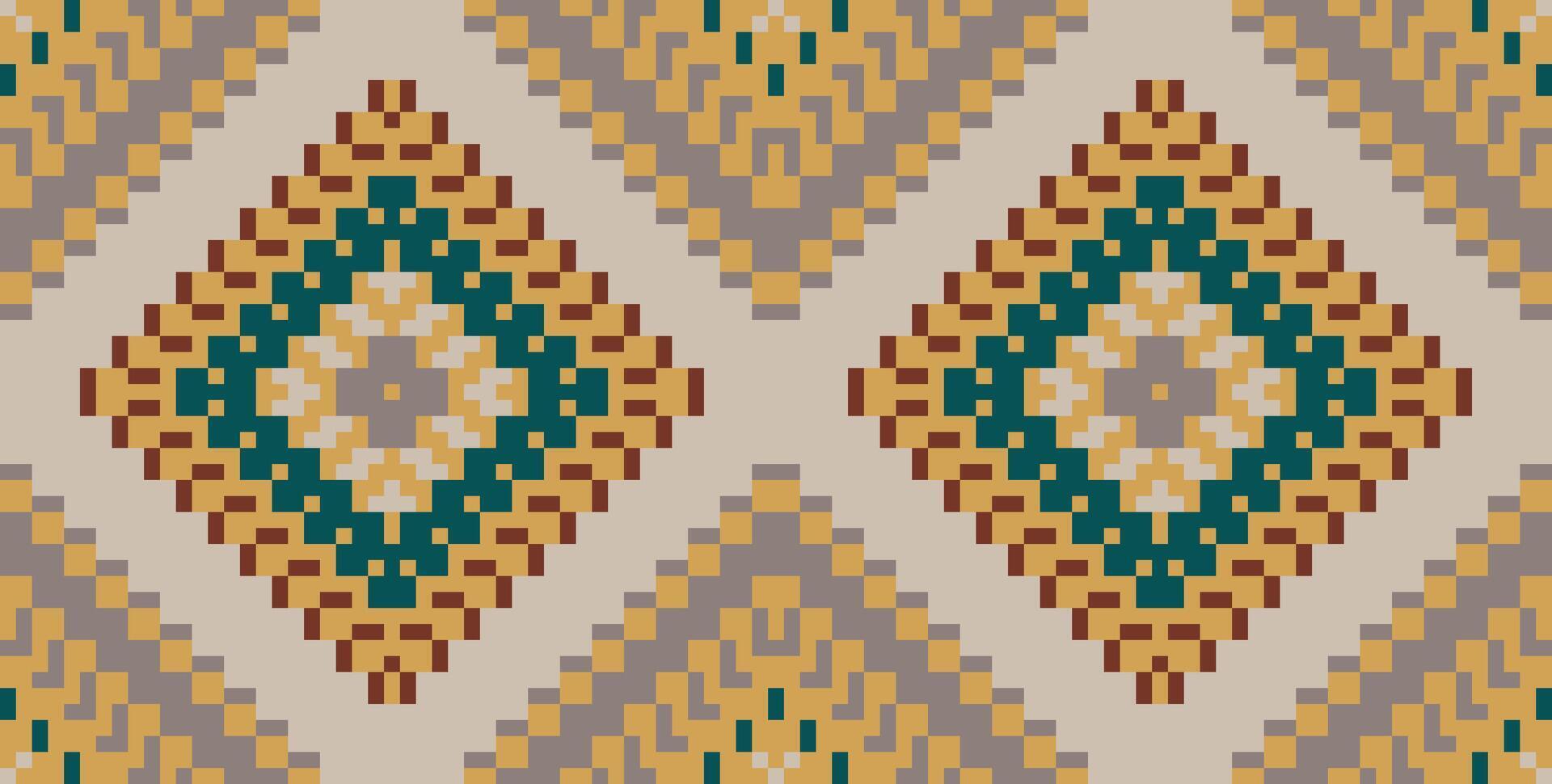 Motifs Ikat Print Patternfolk Embroidery, Aztec Geometric Ornament Print. Design for Carpet, Wallpaper, Clothing, Wrapping, Fabric vector