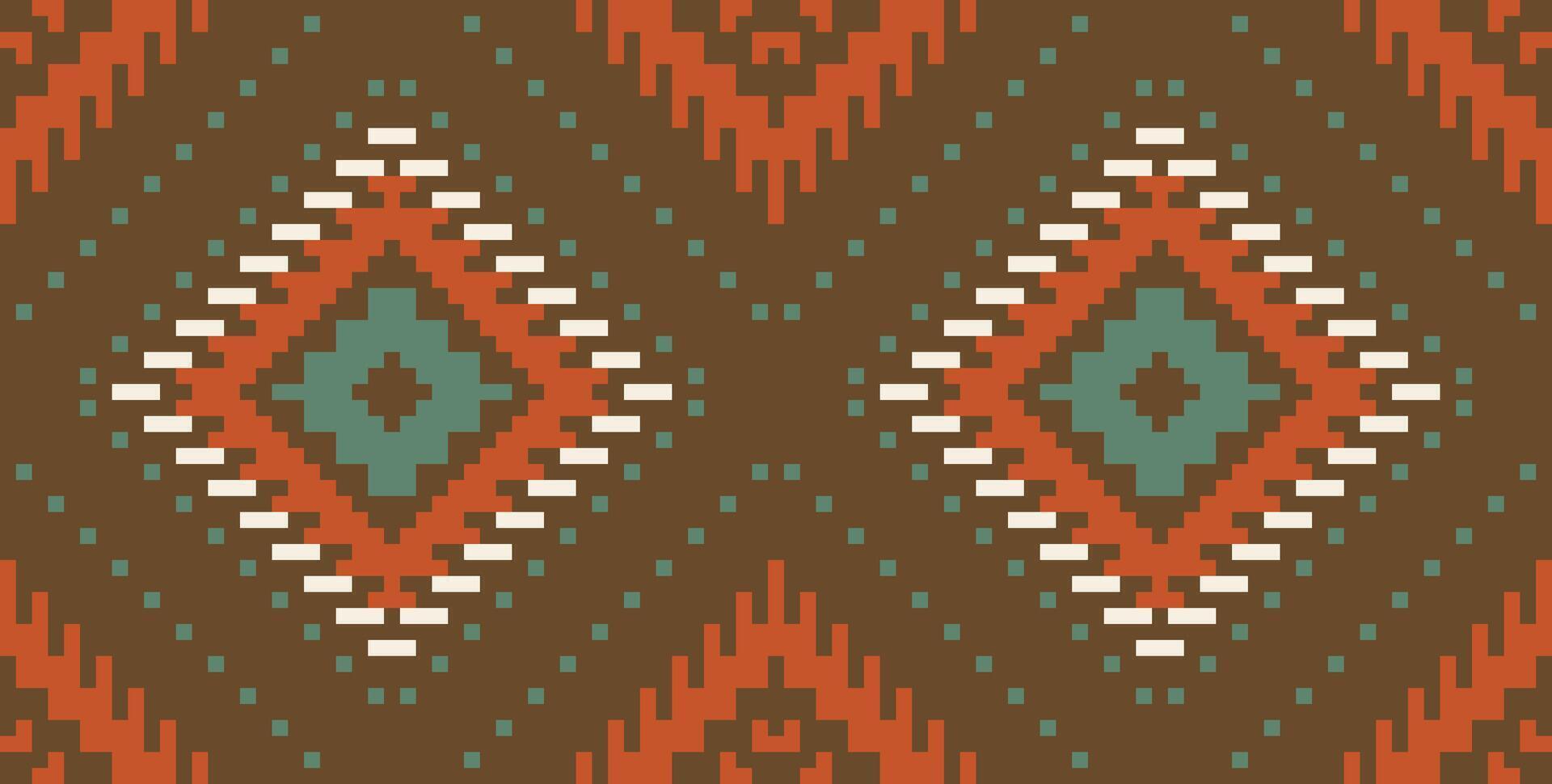 Pixel Art Abstract Arabic Carpet Patternfolk Embroidery, Aztec Geometric Ornament Print. Design for Carpet, Wallpaper, Clothing, Wrapping, Fabric vector