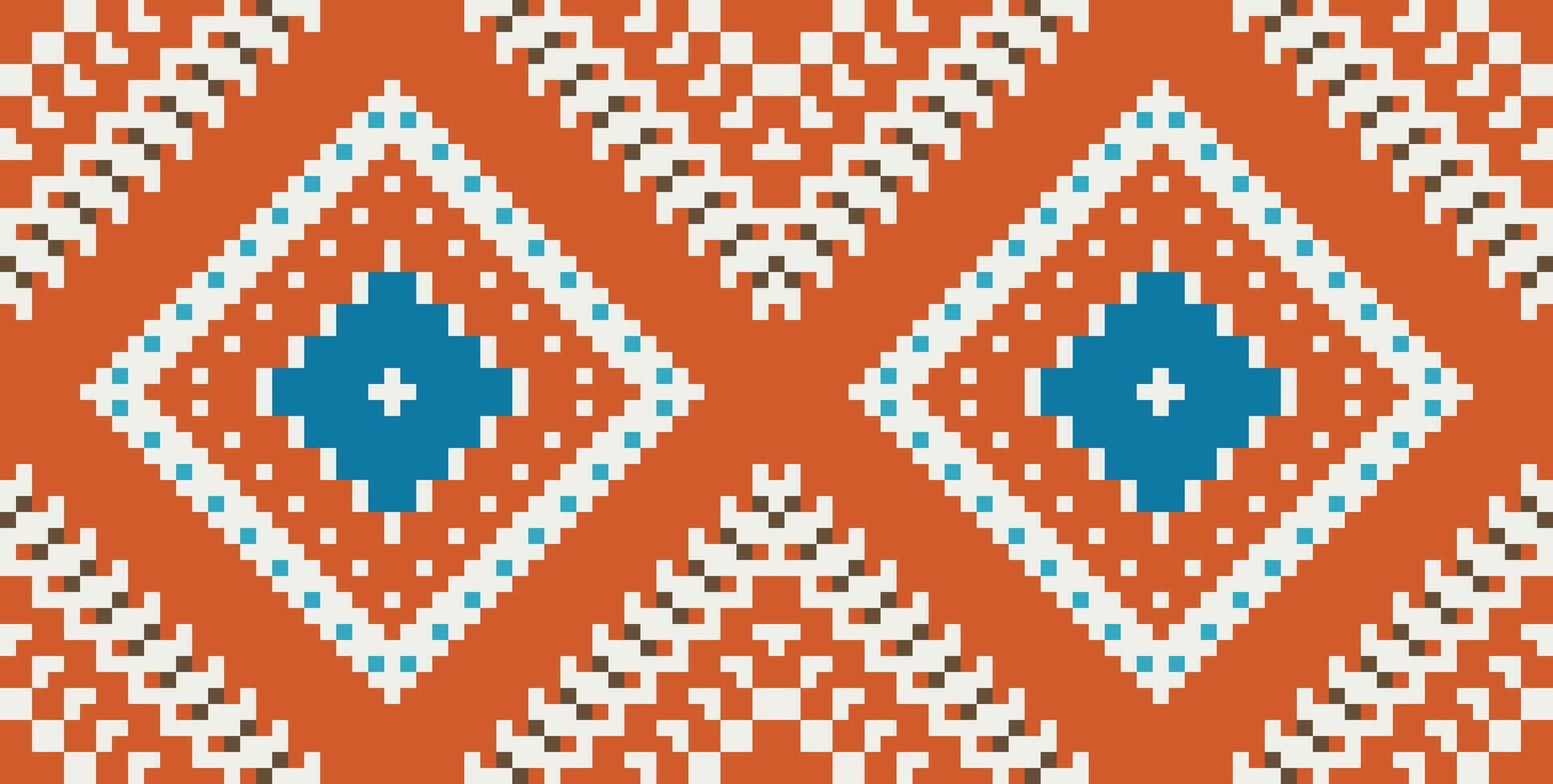 Abstract Ethnic Ikatee Patternfolk Embroidery, Aztec Geometric Ornament Print. Design for Carpet, Wallpaper, Clothing, Wrapping, Fabric vector