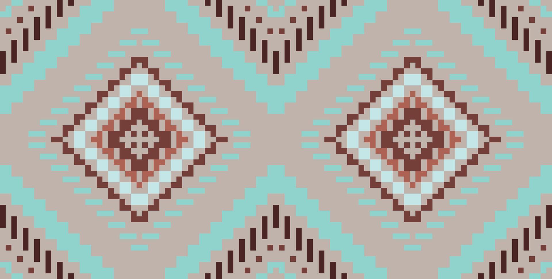 Fabric Design Double Ikat Patternfolk Embroidery, Aztec Geometric Ornament Print. Design for Carpet, Wallpaper, Clothing, Wrapping, Fabric vector