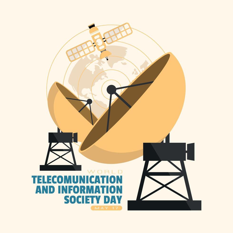 World Telecommunication and Information Society Day Poster. Information received from satellite vector