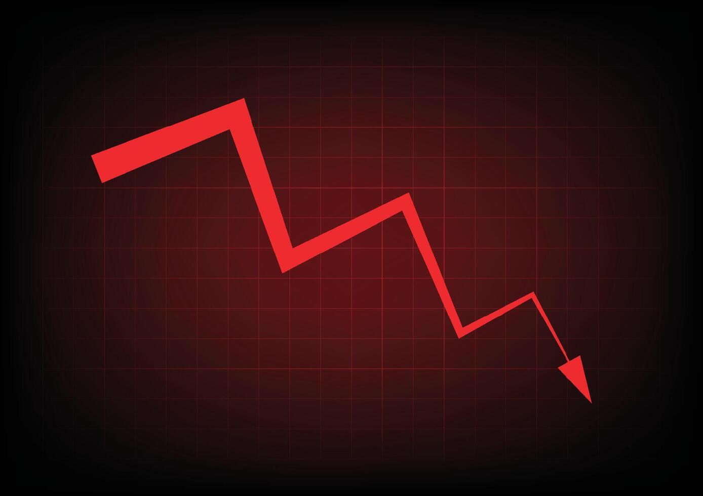 Economic critical crisis concept. The down arrow on red table background. Recession financial, cryptocurrency, gold, and the stock market. Losing money and cash. Bearish. vector