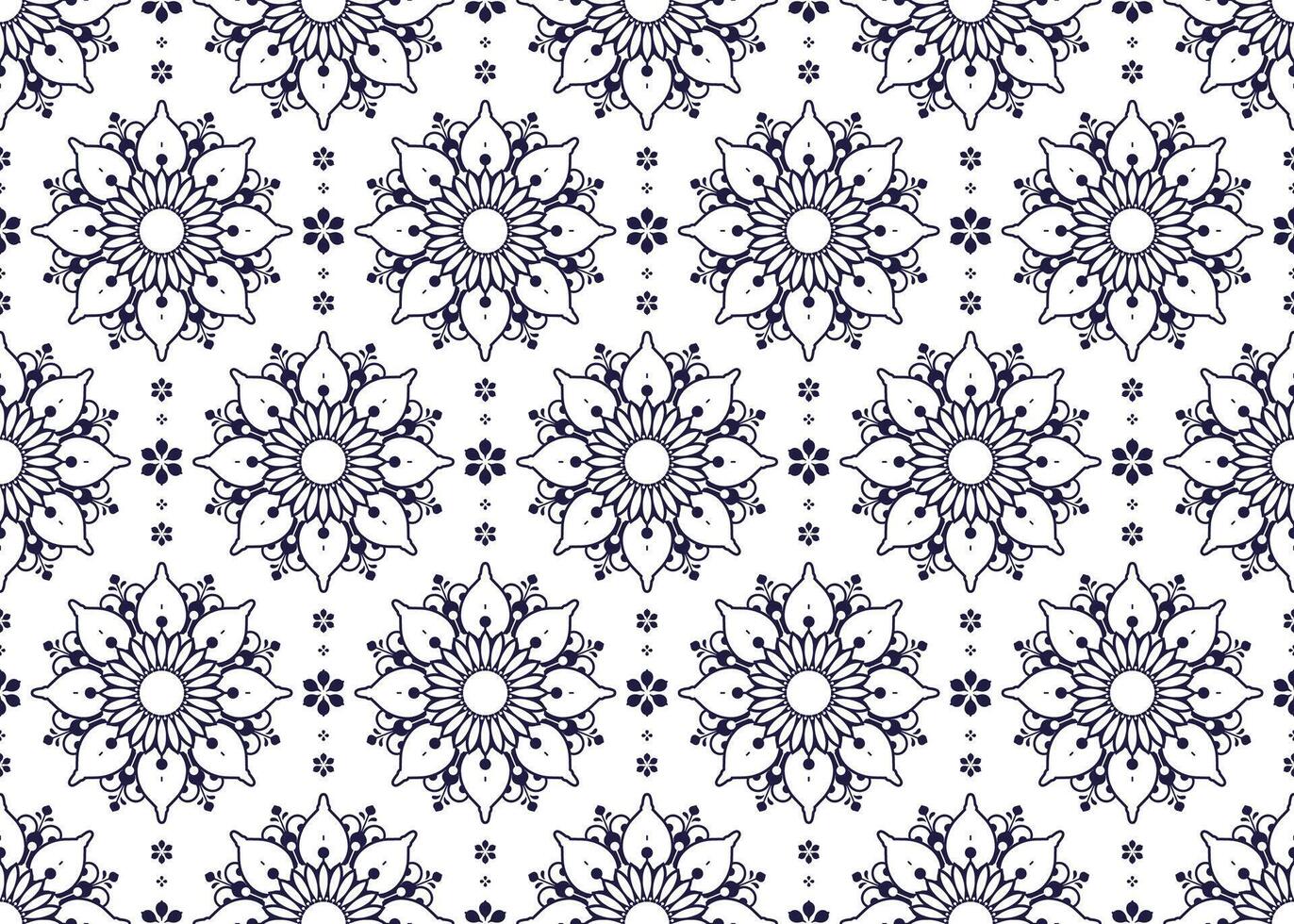 mandalas style of ethnic fabric seamless pattern, line design, blue and white color, design for cloth, carpet, batik, wallpaper, wrapping etc. vector