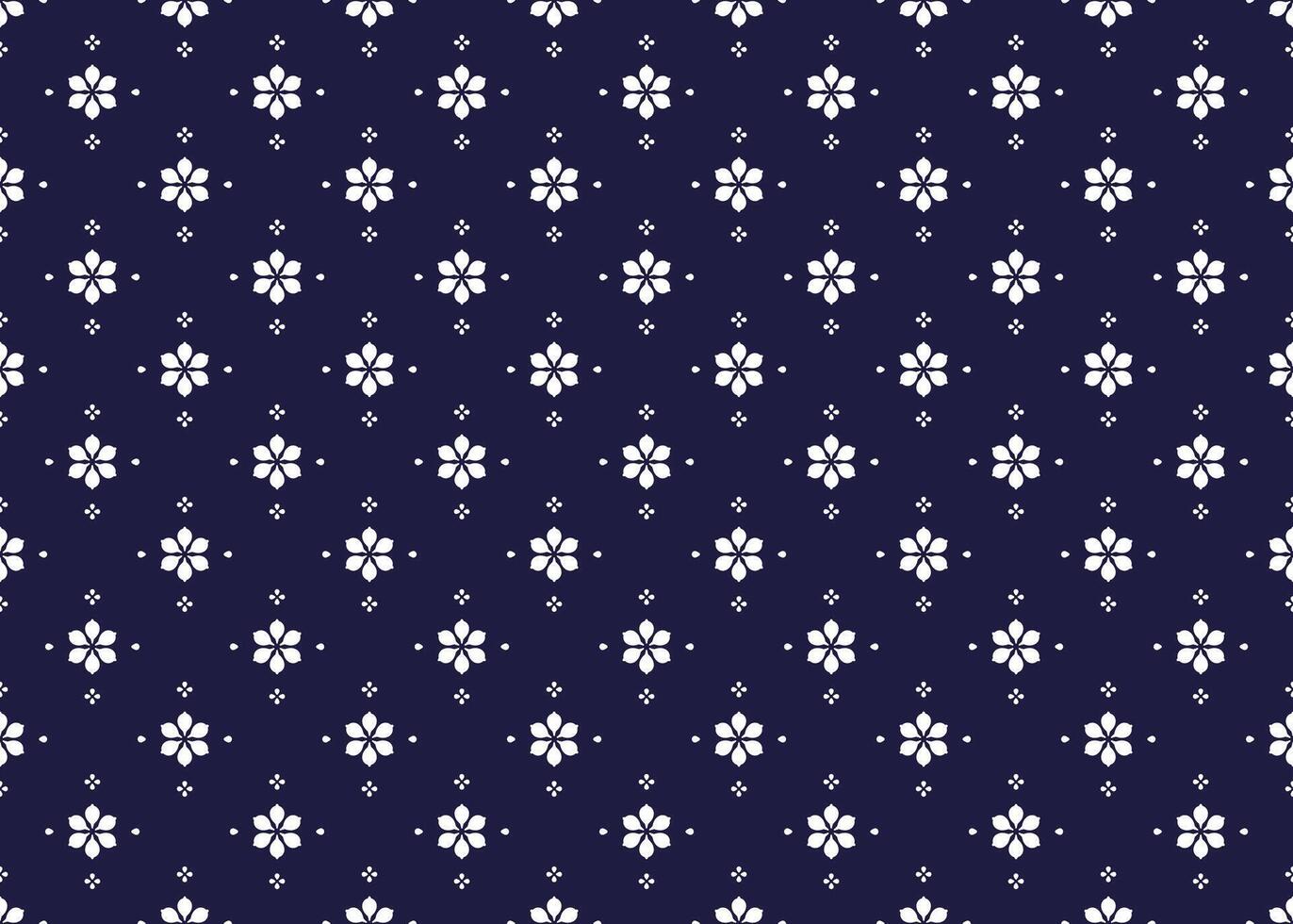 ethnic fabric seamless pattern with white flowers on a dark blue background. design for cloth, carpet, batik, wallpaper, wrapping etc. vector