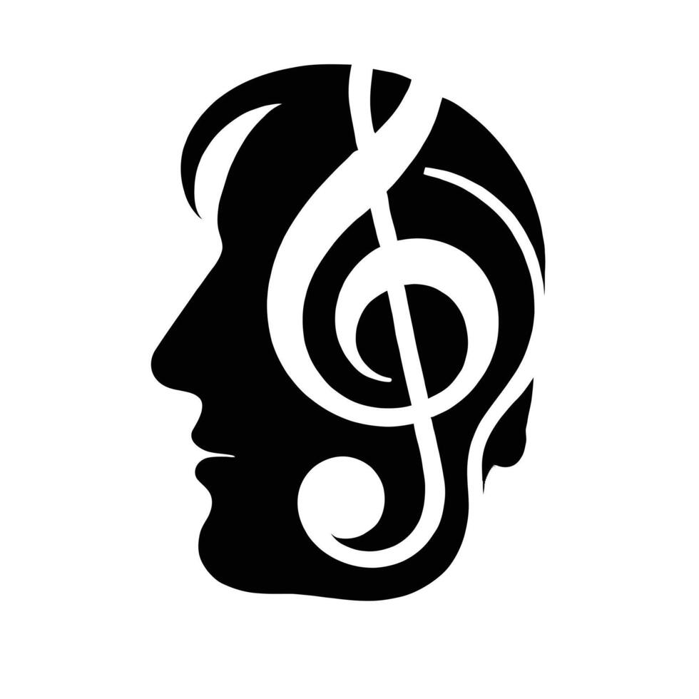 A silhouette of a man's head with a musical note vector