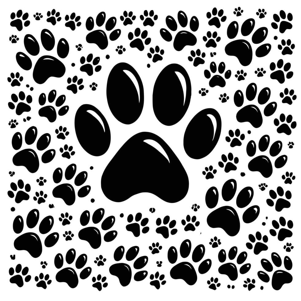 A black and white pattern of paw prints vector