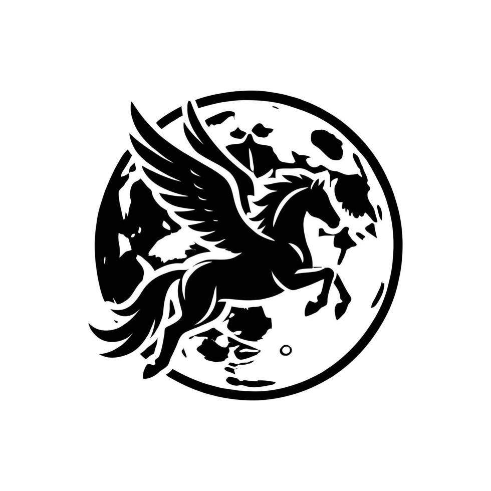 A black and white logo of a horse with wings vector